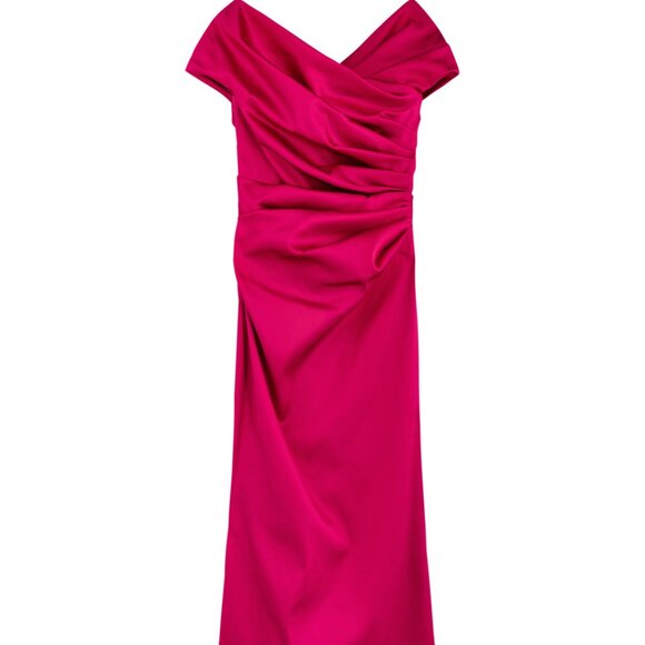 Talbot Runhof Satin Off-The-Shoulder Mermaid Gown Dress Azalea Pink - Picture 2 of 10